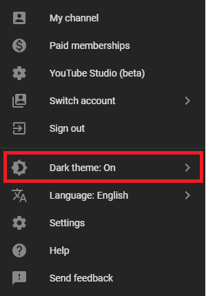 youtube studio dark theme