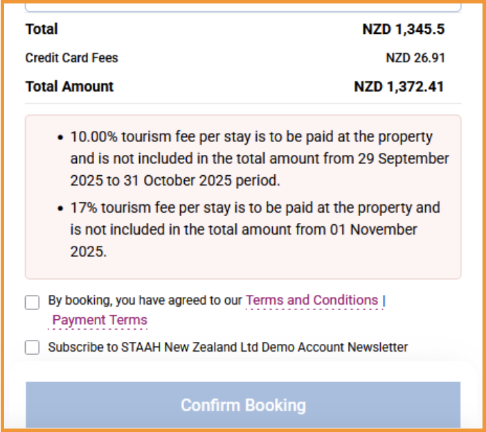 Max - Taxes: Tourism Fee